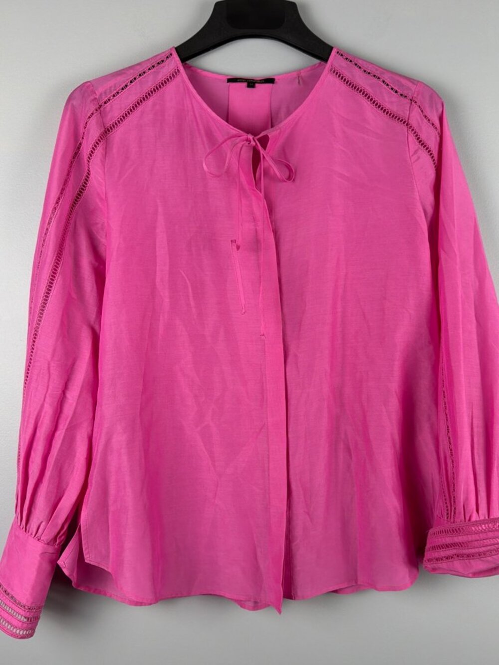 Kobi Halperin Lorna Ladder Stitch TieNeck Blouse Women M Pink Silk Cotton Resort